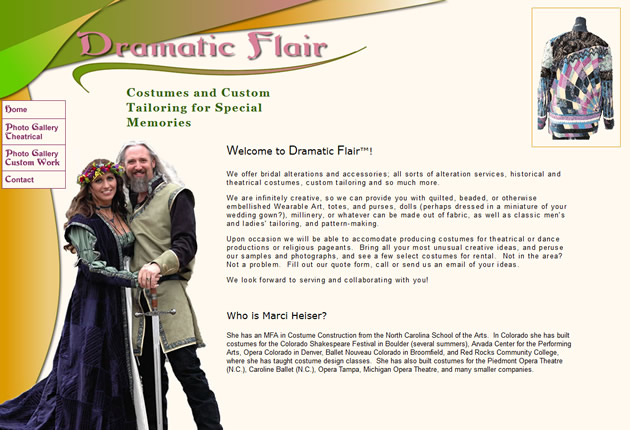 Dramatic Flair Costumes, designed and developed by Sites and Beyond, Louisville, Boulder, Erie, Colorado