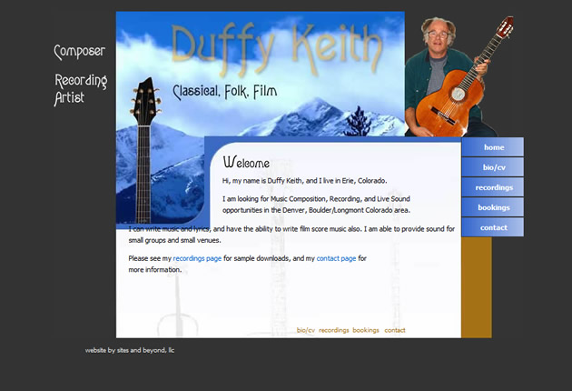 Duffy Keith, Musician, designed and developed by Sites and Beyond, Superior, Louisville, Boulder, Colorado
