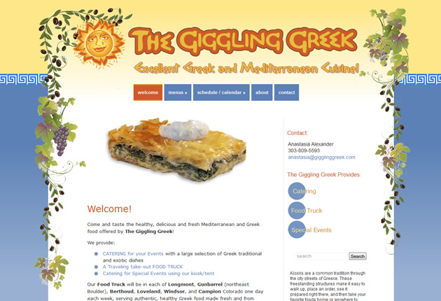 The Giggling Greek Catering and Food Truck, content management system designed and developed by Sites and Beyond, Louisville, Boulder, Superior, Colorado