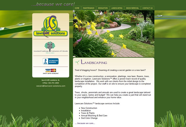 Lawn Care Solutions, designed and developed by Sites and Beyond, Louisville, Boulder, Erie, Colorado