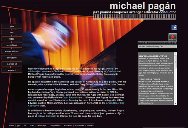 Michael Pagán, Jazz Pianist, designed and developed by Sites and Beyond, Louisville, Boulder, Erie, Colorado